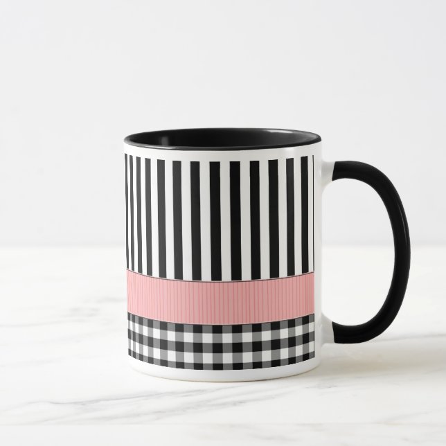 Taza Diseño de patrón blanco negro rayado (Derecha)