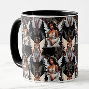 Taza Diseño de patrón de ángeles de niña negra hermosa