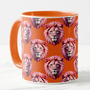 Taza Diseño de patrón de animal de cabeza de león rosa