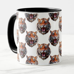 Taza Diseño de patrón de cabeza de tigre - Blanco