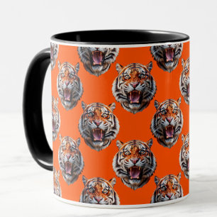 Taza Diseño de patrón de cabeza de tigre naranja