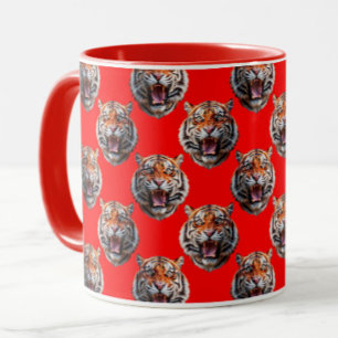 Taza Diseño de patrón de cabeza de tigre rojo