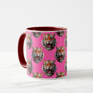 Taza Diseño de patrón de cabeza de tigre rosa