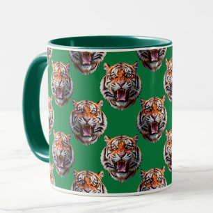 Taza Diseño de patrón de cabeza de tigre verde