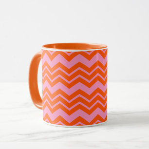 Taza Diseño de patrón de chevron naranja y rosa