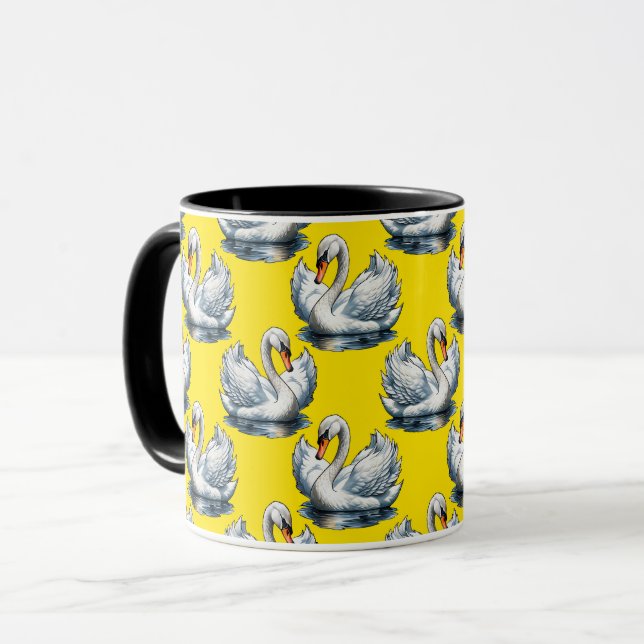 Taza Diseño de patrón de cisnes sobre amarillo (Anverso izquierdo)