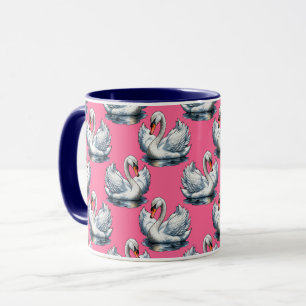 Taza Diseño de patrón de cisnes sobre rosa