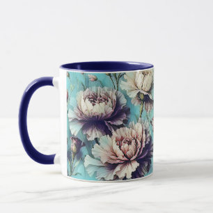 Taza Diseño de patrón de claveles abstractos 1