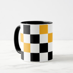 Taza Diseño de Patrón de Cuadros Amarillo Negro Blanco