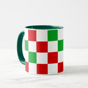 Taza Diseño de Patrón de Cuadros Rojo Blanco Verde