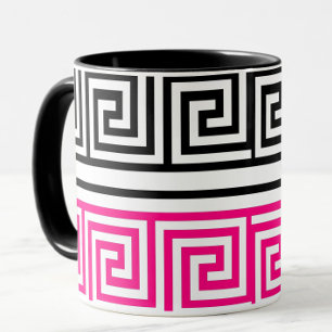 Taza Diseño de patrón de llave griega en negro, rosa y