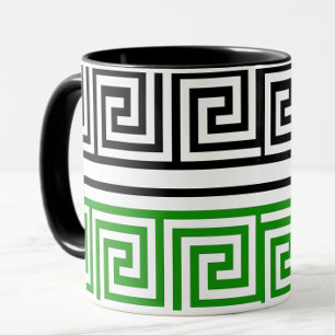 Taza Diseño de patrón de llave griega en verde negro y