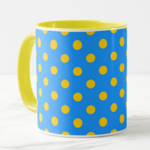 Taza Diseño de Patrón de Lunares Amarillos Sobre Azul