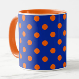 Taza Diseño de patrón de lunares naranja sobre azul