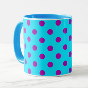 Taza Diseño de Patrón de Lunares Purpura Sobre Azul