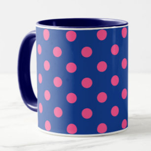 Taza Diseño de patrón de lunares rosa sobre azul