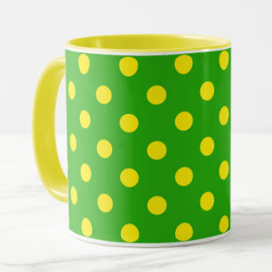 Taza Diseño de patrón de lunares verdes sobre amarillo