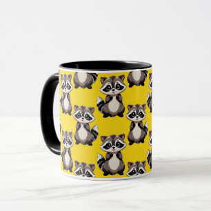 Taza Diseño de patrón de mapache amarillo