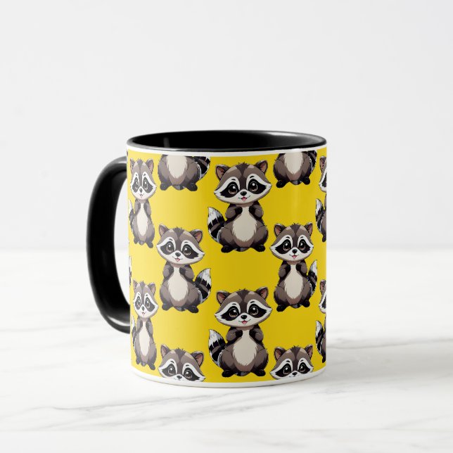 Taza Diseño de patrón de mapache amarillo (Anverso izquierdo)