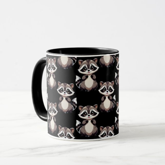 Taza Diseño de patrón de mapache negro  (Anverso izquierdo)
