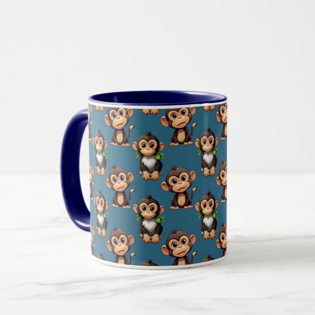 Taza Diseño de Patrón de Mono Azul  (Anverso izquierdo)