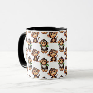 Taza Diseño de patrón de mono blanco 