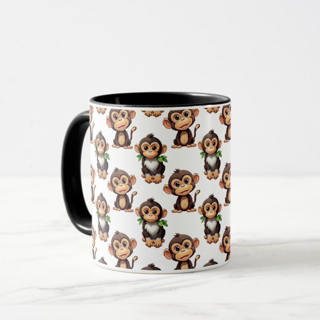 Taza Diseño de patrón de mono blanco  (Anverso izquierdo)
