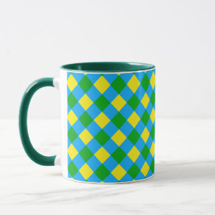 Taza Diseño de patrón de placa de cheque amarillo verde
