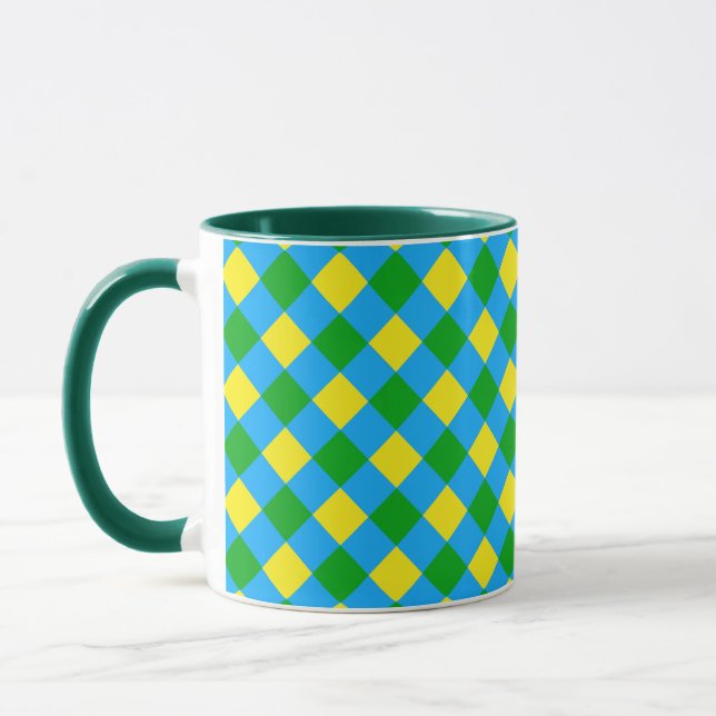 Taza Diseño de patrón de placa de cheque amarillo verde (Izquierda)
