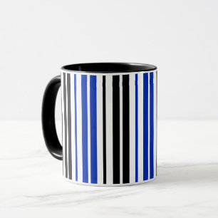 Taza Diseño de patrón de rayas blancas negras azules 