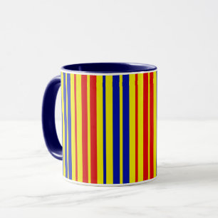 Taza Diseño de patrón de rayas rojas azules amarillas