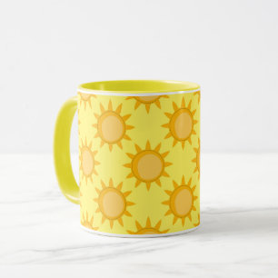 Taza Diseño de patrón de sol brillante sobre amarillo