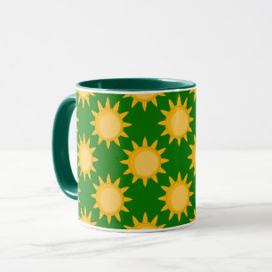 Taza Diseño de patrón de sol brillante sobre verde