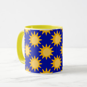 Taza Diseño de patrón de sol sobre azul