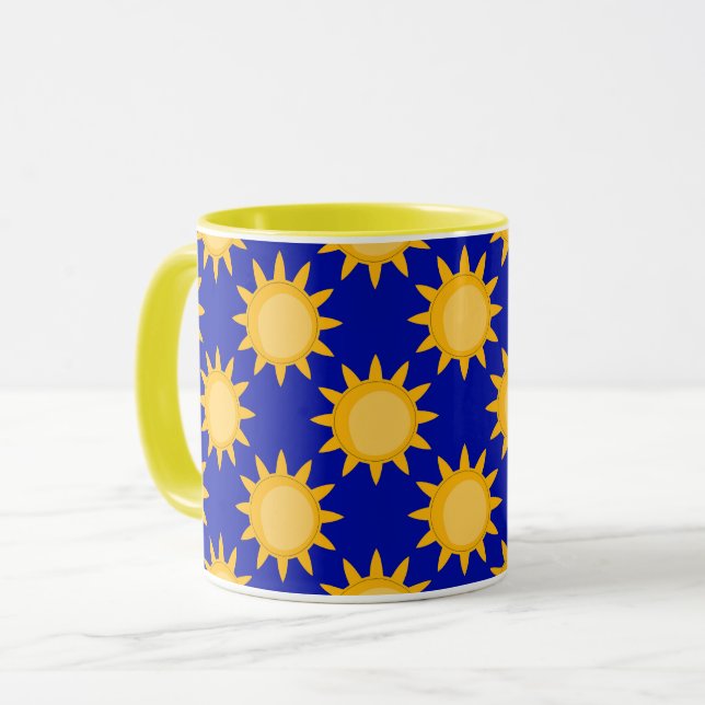 Taza Diseño de patrón de sol sobre azul (Anverso izquierdo)