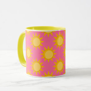 Taza Diseño de patrón de sol sobre rosa