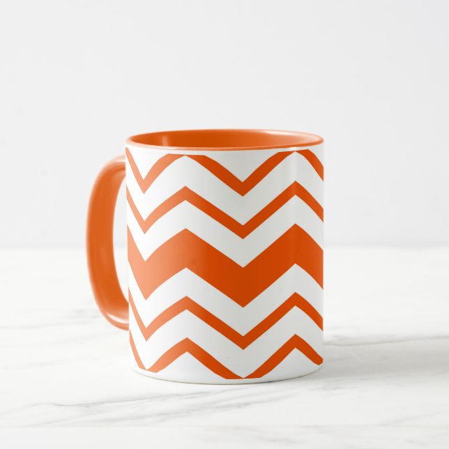 Taza Diseño de patrón en zigzag de Chevron blanco naran (Anverso izquierdo)