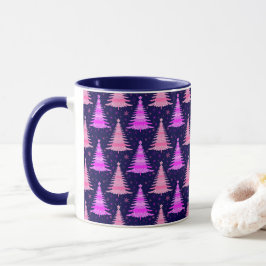 Taza Diseño de patrones azul rosado de árboles de Navid