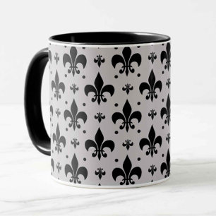 Taza Diseño de patrones de flor de fondo gris de lis