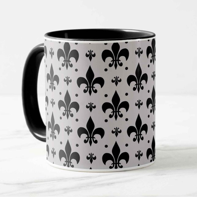 Taza Diseño de patrones de flor de fondo gris de lis (Subido por el creador)