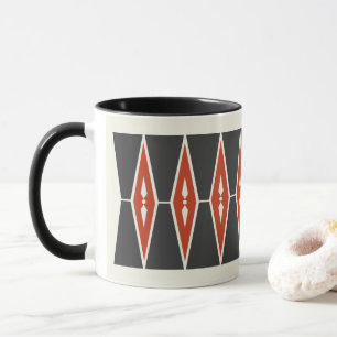 Taza Diseño de patrones geométricos nórdicos rojos y ne