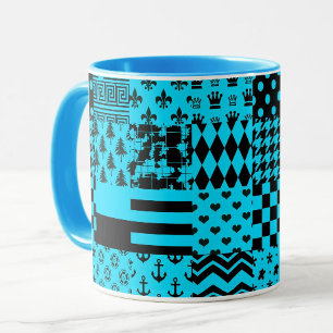Taza Diseño de patrones mixtos azul negro