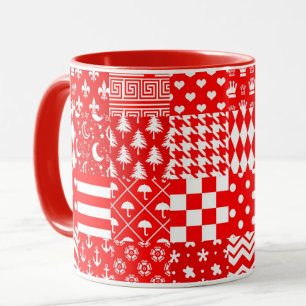 Taza Diseño de patrones mixtos blancos rojos