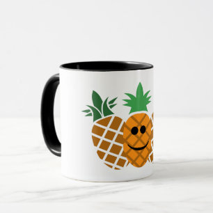 Taza Diseño de piña feliz - negro 11 onzas de peluche
