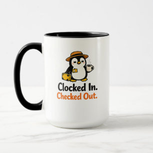 Taza Diseño de pingüino divertido fichado y fichado fue