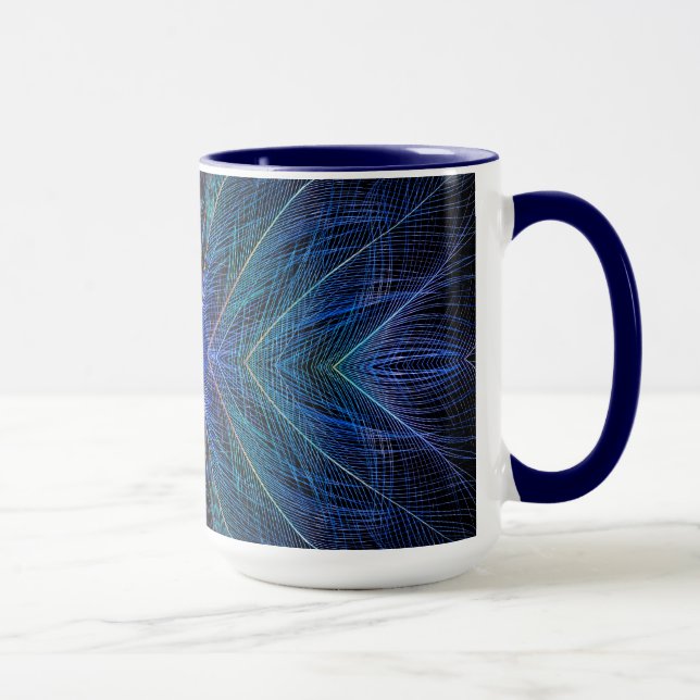 Taza Diseño de Pluma Fractal Azul (Derecha)