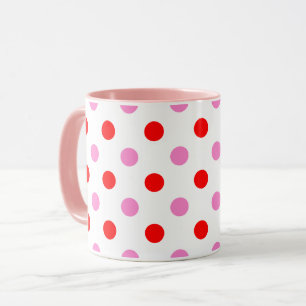 Taza Diseño de puntos rojos y rosados sobre blanco