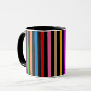 Taza Diseño de rayas de arcoíris coloridas - negro