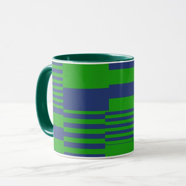 Taza Diseño de rayas de patchwork azul verde (Anverso izquierdo)