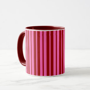 Taza Diseño de rayas rojas granate y rosadas